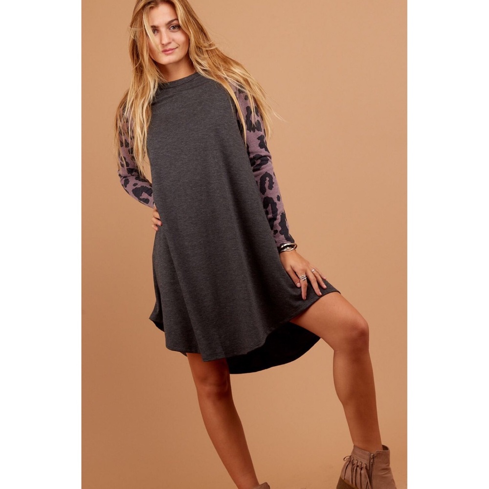 Long Sleeve Animal Print Raglan Dress